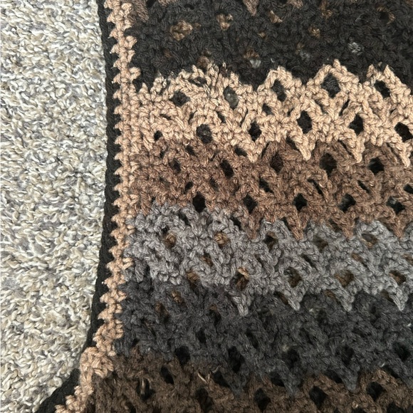 Afghan Granny style crocheted hooded duster in neutral colors S\M - Picture 6 of 8